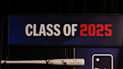 Jul 13, 2025; Atlanta, GA, USA; Bats displaying the names of draft picks on display at the MLB Draft at The Coca-Cola Roxy. 