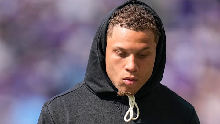 Cincinnati Bengals wide receiver Jermaine Burton (81) walks the sideline in the second quarter of the NFL Week 3 game between the Minnesota Vikings and the Cincinnati Bengals at U.S. Bank Stadium in Minneapolis on Sunday, Sept. 21, 2025.