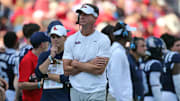 Mississippi Rebels head coach Lane Kiffin walks the sideline
