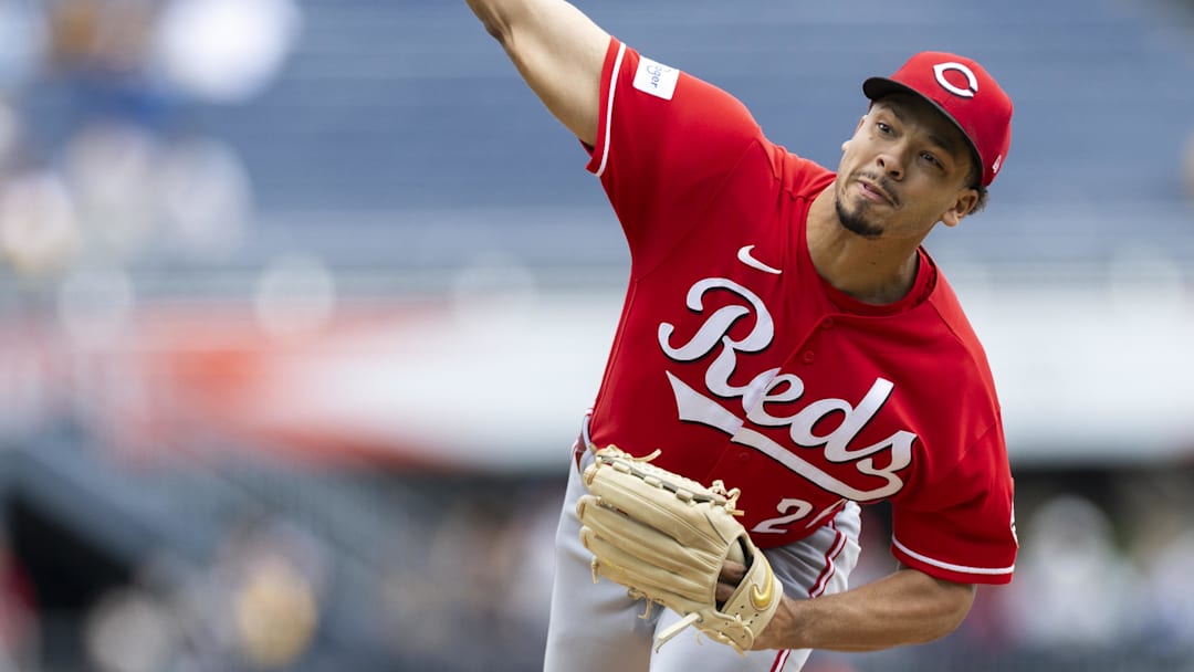 May 3, 2026; Pittsburgh, Pennsylvania, USA;  Cincinnati Reds starting pitcher Chase Burns (26) throws his first pitch against the Pittsburgh Pirates during the first inning at PNC Park. Mandatory Credit: Scott Galvin-Imagn Images