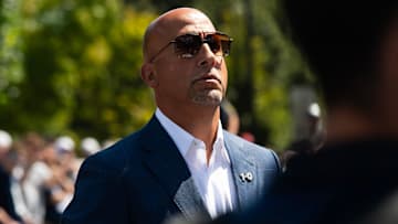 Penn State football head coach James Franklin arrives with the Nittany Lions before the start of their game vs. Nevada.