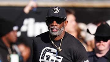 Nov 16, 2024; Boulder, Colorado, USA; Colorado Buffaloes head coach Deion Sanders looks on before the game against the Utah Utes at Folsom Field. 