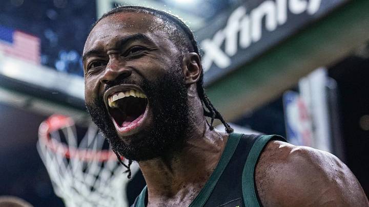 Nov 25, 2024; Boston, Massachusetts, USA; Boston Celtics guard Jaylen Brown (7) reacts after making the basket and being fouled by LA Clippers guard Kris Dunn (8) (not pictured) in the second quarter at TD Garden. Mandatory Credit: David Butler II-Imagn Images