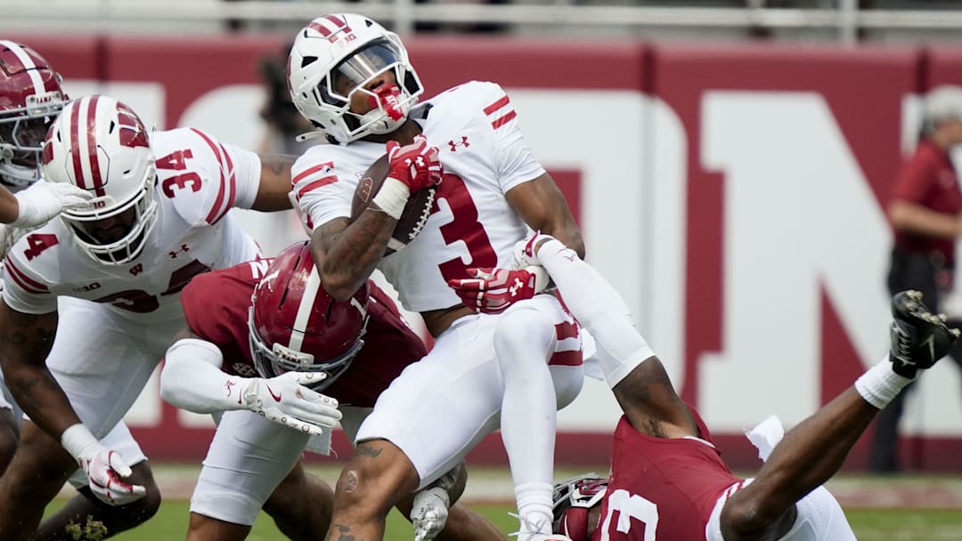 Wisconsin Badgers wide receiver Tyrell Henry (3) against the Alabama Crimson Tide