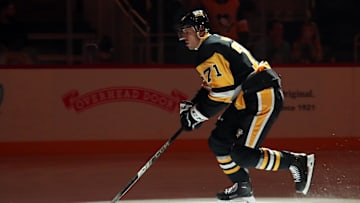 Dec 7, 2024; Pittsburgh, Pennsylvania, USA;  Pittsburgh Penguins center Evgeni Malkin (71) takes the ice against the Toronto Maple Leafs during the first period at PPG Paints Arena. Mandatory Credit: Charles LeClaire-Imagn Images