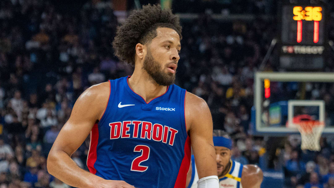 Oct 13, 2024; San Francisco, California, USA; Detroit Pistons guard Cade Cunningham (2) drives to the net against the Golden State Warriors during the first quarter at Chase Center. Mandatory Credit: Neville E. Guard-Imagn Images Oct 13, 2024; San Francisco, California, USA; Detroit Pistons guard Cade Cunningham (2) drives to the net against the Golden State Warriors during the first quarter at Chase Center. Mandatory Credit: Neville E. Guard-Imagn Images