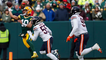 Green Bay Packers quarterback Jordan Love (10) passes the ball under pressure from Chicago Bears defensive end Jacob Martin (55) on Sunday, January 5, 2025, at Lambeau Field in Green Bay, Wis. 

Tork Mason/USA TODAY NETWORK-Wisconsin
