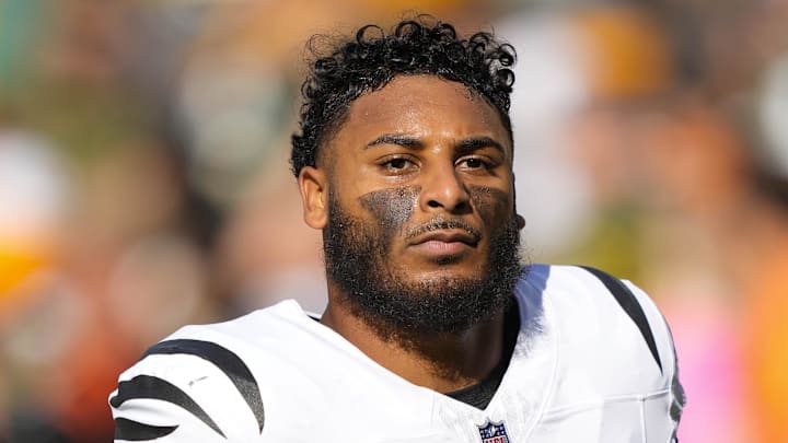 Oct 12, 2025; Green Bay, Wisconsin, USA;  Cincinnati Bengals safety Geno Stone (22) during warmups prior to the game against the Green Bay Packers at Lambeau Field. Mandatory Credit: Jeff Hanisch-Imagn Images