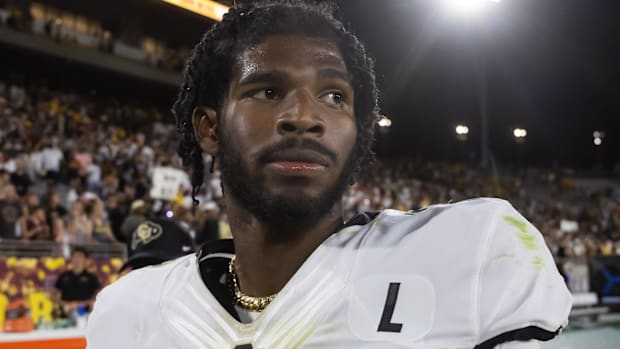 Colorado Buffaloes quarterback Shedeur Sanders (2) after defeating the Arizona State Sun Devils at Mountain America Stadium