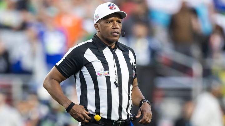 Feb 8, 2026; Santa Clara, CA, USA; NFL referee Shawn Smith during Super Bowl LX between the New England Patriots against the Seattle Seahawks at Levi's Stadium. Mandatory Credit: Mark J. Rebilas-Imagn Images