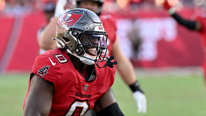 Tampa Bay Buccaneers linebacker Yaya Diaby celebrates after getting a stop in the second half against the New Orleans Saints. Tampa Bay Buccaneers linebacker Yaya Diaby celebrates after getting a stop in the second half against the New Orleans Saints.