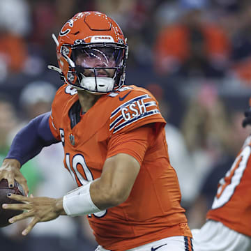 Caleb Williams grips it and lets fire with a pass against the Texans en route to one of the worst starts for a rookie QB starter in recent team history.