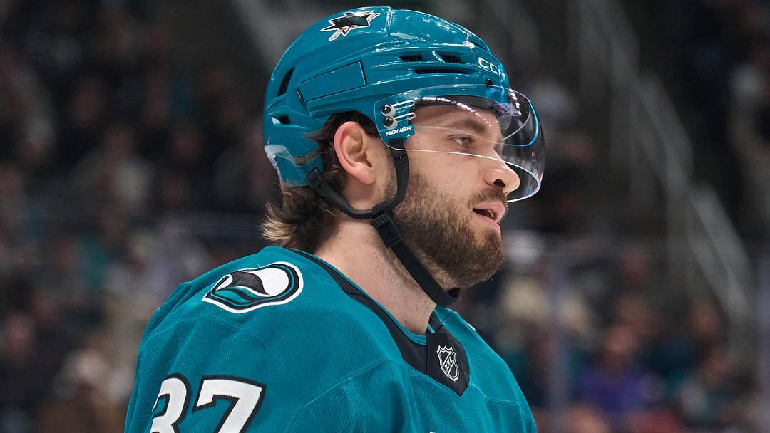 Jan 11, 2026; San Jose, California, USA; San Jose Sharks defenseman Timothy Liljegren (37) reacts after being called for a penalty against the Vegas Golden Knights during the first period at SAP Center at San Jose. Mandatory Credit: Robert Edwards-Imagn Images