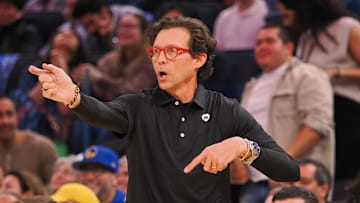 Atlanta Hawks head coach Quin Snyder reacts against the Golden State Warriors.