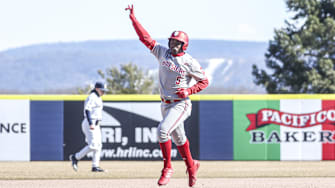 Indiana's Devin Taylor rounds the bases during a Big Ten game at Penn State in March.