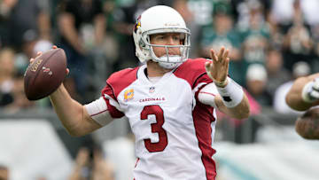 Oct 8, 2017; Philadelphia, PA, USA; Arizona Cardinals quarterback Carson Palmer (3) passes against the Philadelphia Eagles during the first quarter at Lincoln Financial Field. Mandatory Credit: Bill Streicher-Imagn Images