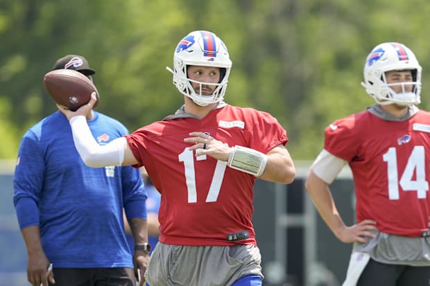 Buffalo Bills QB Josh Allen throws the ball during Minicamp at Highmark Stadium. Buffalo Bills QB Josh Allen throws the ball during Minicamp at Highmark Stadium.