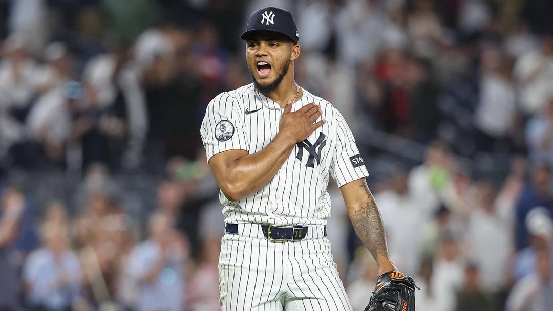 May 19, 2026; Bronx, New York, USA; New York Yankees relief pitcher Camilo Doval (75) reacts after recording a save against the New York Yankees at Yankee Stadium. Mandatory Credit: Wendell Cruz-Imagn Images May 19, 2026; Bronx, New York, USA; New York Yankees relief pitcher Camilo Doval (75) reacts after recording a save against the New York Yankees at Yankee Stadium. Mandatory Credit: Wendell Cruz-Imagn Images