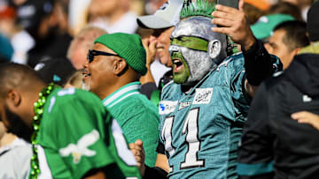 A Philadelphia Eagles fan cheers during the second half against the Cincinnati Bengals at Paycor Stadium.