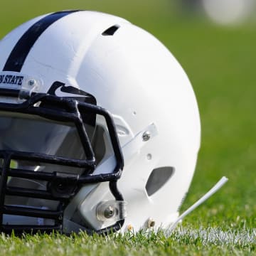 A general view of a Penn State Nittany Lions football helmet. 