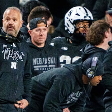 Nebraska Cornhuskers head coach Matt Rhule watches play during the second quarter against the Southern California Trojans at Memorial Stadium.