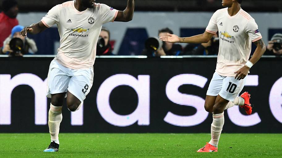 Romelu Lukaku (left) and Marcus Rashford celebrating.