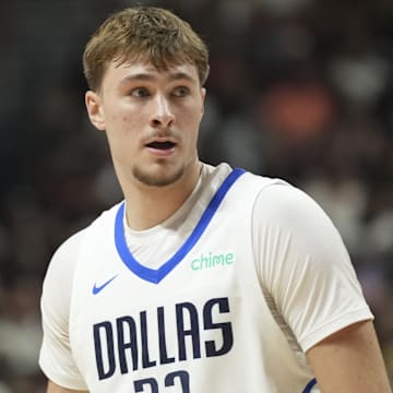 Dallas Mavericks forward Cooper Flagg (32) looks on in the first quarter of the game against the Los Angeles Lakers.