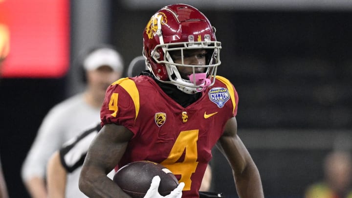 Jan 2, 2023; Arlington, Texas, USA; USC Trojans wide receiver Mario Williams (4) in action during the game between the USC Trojans and the Tulane Green Wave in the 2023 Cotton Bowl at AT&T Stadium.