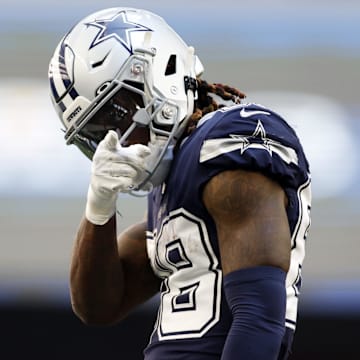 Dallas Cowboys wide receiver CeeDee Lamb reacts after getting a first down in the second quarter against the Chicago Bears.