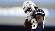 Dallas Cowboys wide receiver CeeDee Lamb reacts after getting a first down in the second quarter against the Chicago Bears.