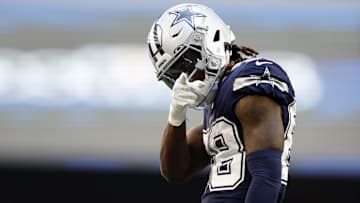 Dallas Cowboys wide receiver CeeDee Lamb reacts after getting a first down in the second quarter against the Chicago Bears.