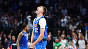 Oct 24, 2025; Dallas, Texas, USA;  Dallas Mavericks forward Cooper Flagg (32) reacts during the second half against the Washington Wizards at American Airlines Center. Mandatory Credit: Kevin Jairaj-Imagn Images