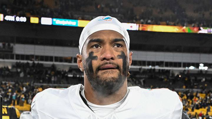 Miami Dolphins quarterback Tua Tagovailoa leaves the field