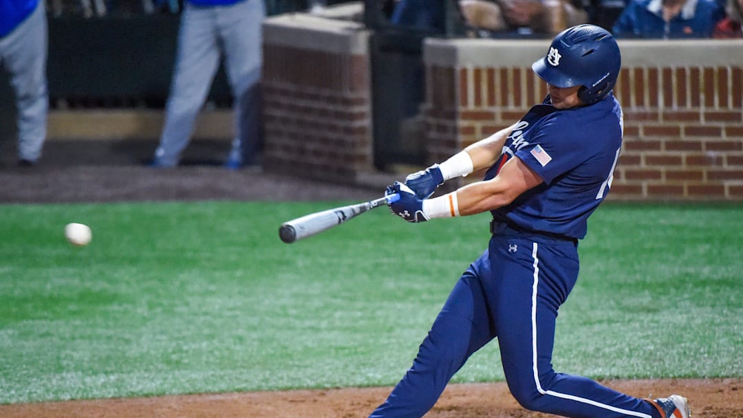 Auburn Tigers' Ike Irish (18) bats against the Central Connecticut State Blue Devils during the NCAA Regional Baseball Tournament at Plainsman Park in Auburn, Ala., on Friday May 30, 2025.