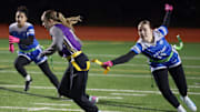 Kingston girls flag football team hosted Olympic, North Kitsap and Bainbridge for a jamboree on Thursday, Jan. 16, 2025.