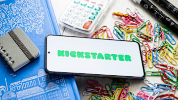 In this photo illustration a Kickstarter logo seen displayed...