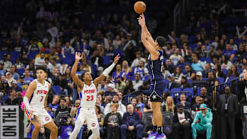 Dec 8, 2023; Orlando, Florida, USA; Orlando Magic guard Caleb Houstan (2) shoots the ball against