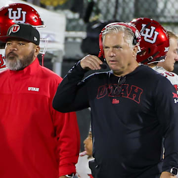 Utah Utes head coach Kyle Whittingham looks on during the second half against the UCF Knights at FBC Mortgage Stadium.