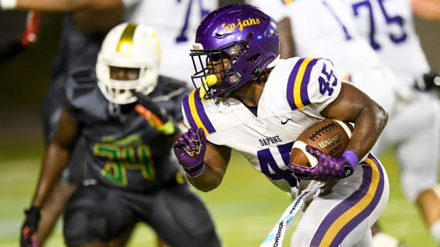 Daphne's Nick Clark (45) scores a touchdown against Carver during their game at Cramton Bowl in Montgomery, Ala., on Thursday