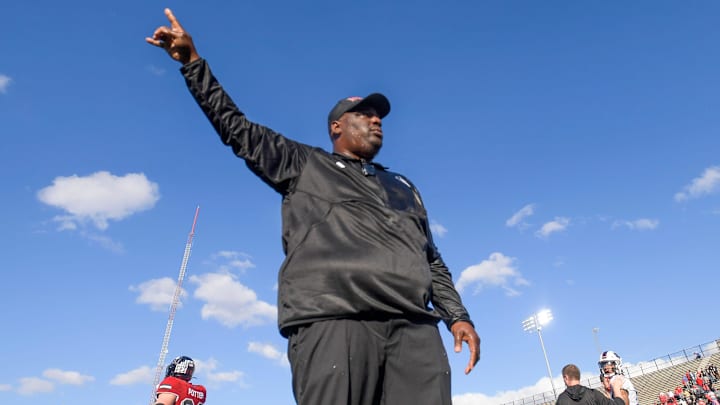 Northern Illinois Huskies head coach Thomas Hammock after defeating the Arkansas State Red Wolves in the Camellia Bowl at Cramton Bowl in Montgomery, Ala., on Saturday, December 23, 2023.