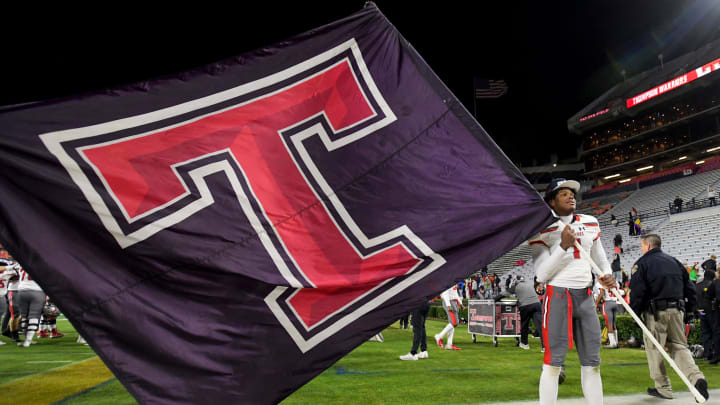 Thompson's Anquon Fegans celebrates after defeating Auburn in the AHSAA 7A State Football Championship game at Jordan Hare Stadium in Auburn, Ala., on Wednesday November 30, 2022.

Thompson40