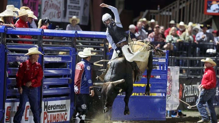 Rodeo action at the Kitsap Fair & Stampede on Thursday, Aug 22, 2024.