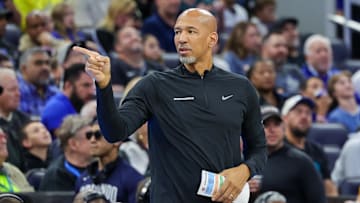 Dec 8, 2023; Orlando, Florida, USA; Detroit Pistons head coach Monty Williams points to the bench