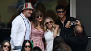 Travis Kelce, Taylor Swift, Brittany Mahomes, and Patrick Mahomes attend the US Open men's final