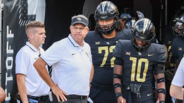 Sep 30, 2023; Orlando, Florida, USA; UCF Knights head coach Gus Malzahn waits to enter the stadium before the game against the Baylor Bears at FBC Mortgage Stadium. Mandatory Credit: Mike Watters-USA TODAY Sports