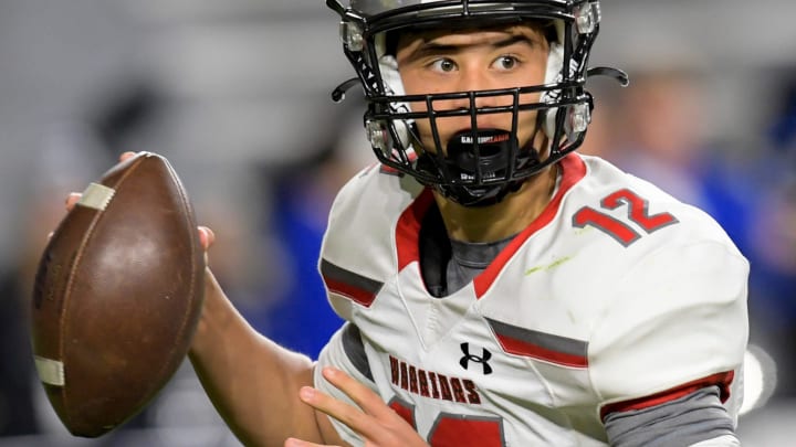 Thompson's Trent Seaborn looks to pass against Auburn during the AHSAA 7A State Football Championship game at Jordan Hare Stadium in Auburn, Ala., on Wednesday November 30, 2022.

Thompson07