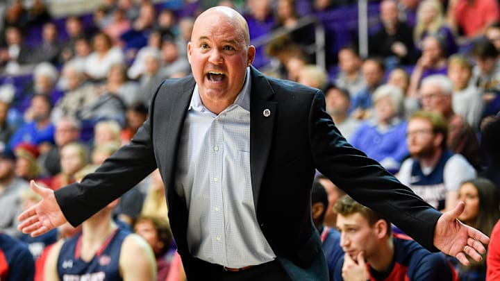 Belmont head coach Casey Alexander disputes a call during the second half against Lipscomb at Allen Arena in Nashville, Tenn., Wednesday, Nov. 20, 2019