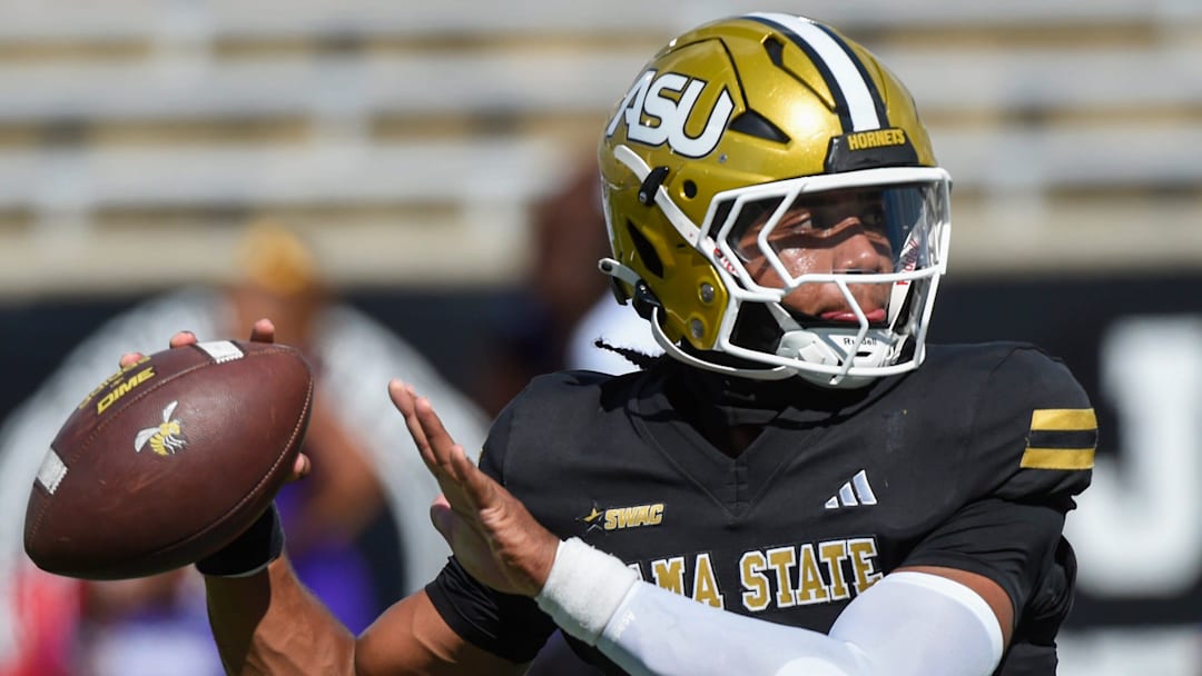 Alabama State quarterback Andrew Body (1) wams up before the Miles College game in Montgomery, Ala., on Saturday September 13, 2025. Alabama State quarterback Andrew Body (1) wams up before the Miles College game in Montgomery, Ala., on Saturday September 13, 2025.