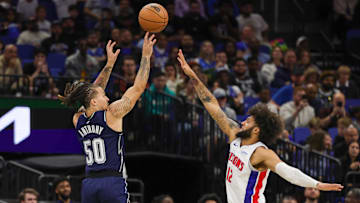 Dec 8, 2023; Orlando, Florida, USA; Orlando Magic guard Cole Anthony (50) shoots the ball over