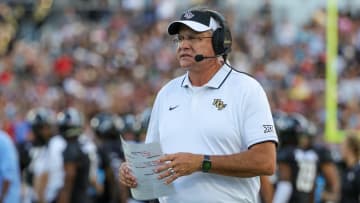 Sep 16, 2023; Orlando, Florida, USA; UCF Knights head coach Gus Malzahn looks on during the first quarter against the Villanova Wildcats at FBC Mortgage Stadium. Mandatory Credit: Mike Watters-USA TODAY Sports